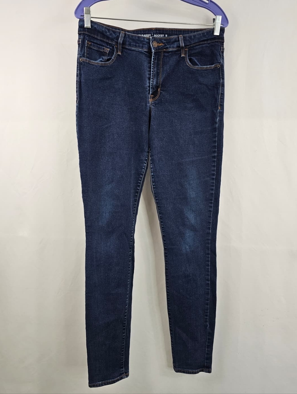 Old Navy Rockstar Women's Dark Blue Mid Rise Skinny Jeans, 12 Tall